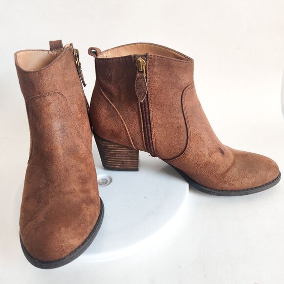 Franco Sarto Huette Boho Leather Western Ankle Boots Booties Size 7.5 Block Heel - Picture 6 of 8